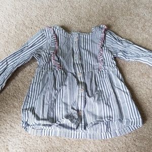 Grey and white striped shirt with some pink.